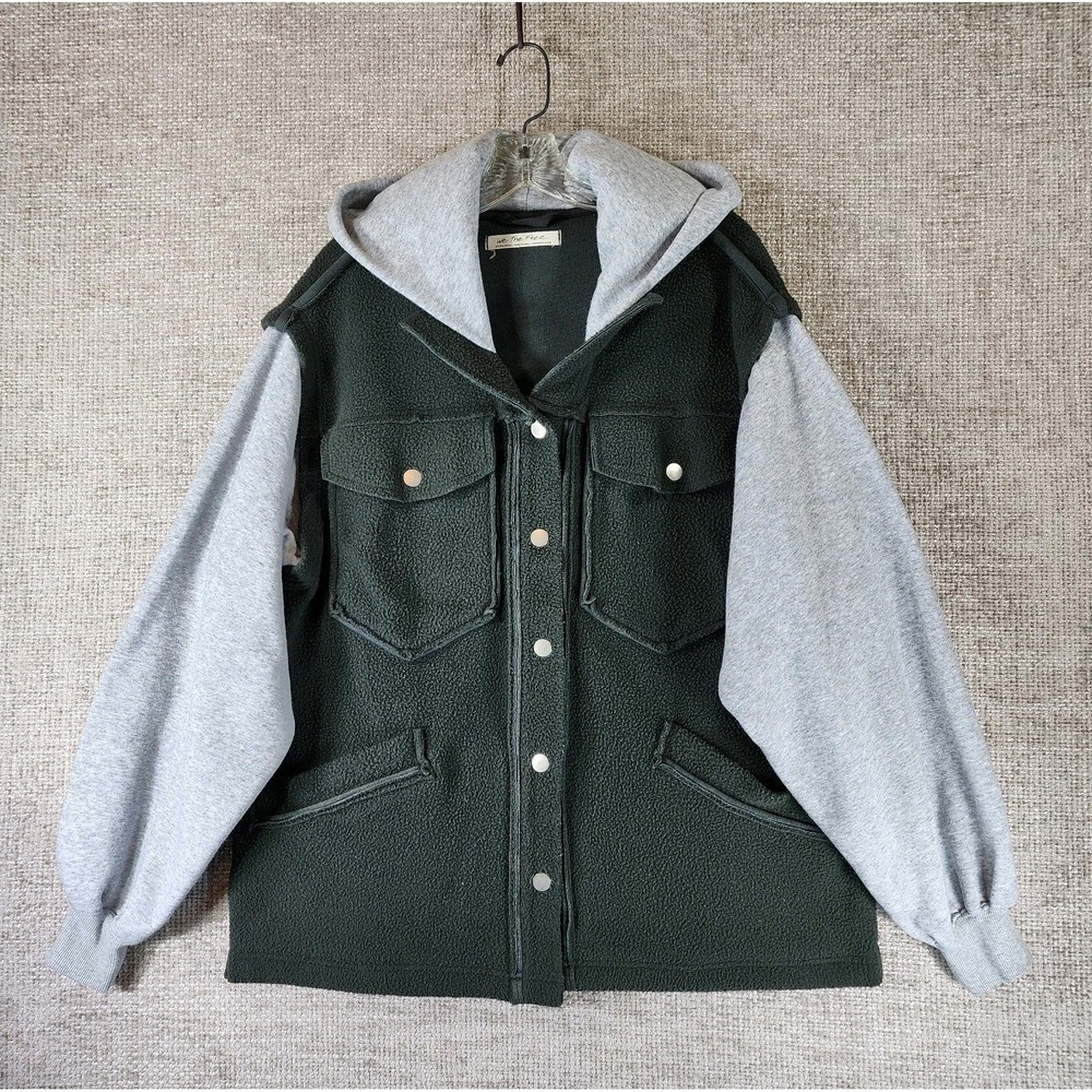 We The Free Treeline Cardi Jacket Womens XS Green‎ Gray Hoodie Slouchy Snap